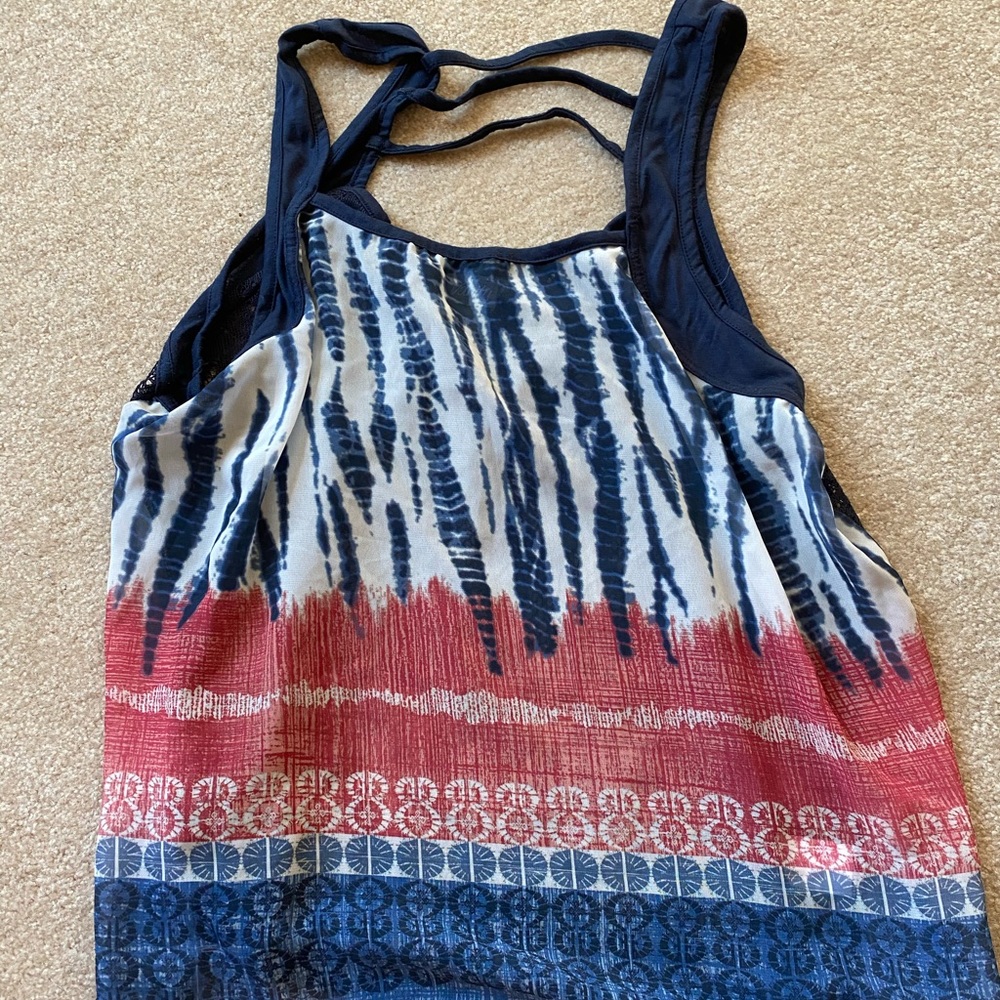 XL cute lacy-back tank top, red/white/blue